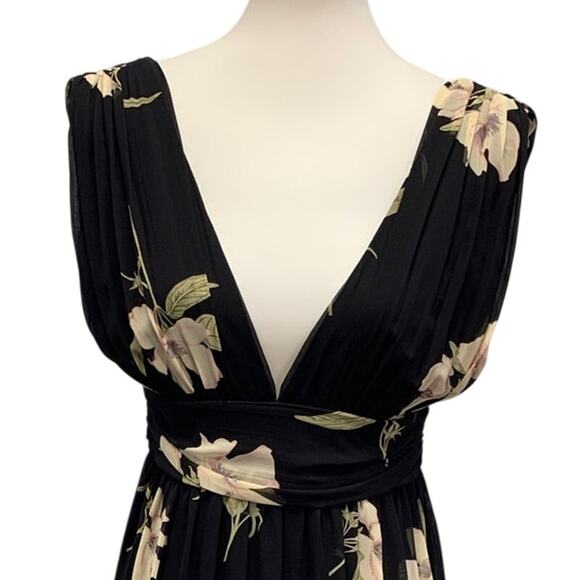 Lulu's Womens Medium Deep V Floral Flowy Cinched Waist Fit and Flare Dress - Picture 2 of 5